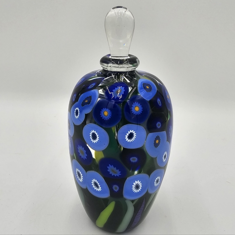 Handcrafted Blue Floral Glass Perfume Bottle.